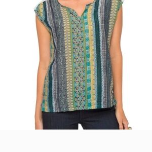 Prada Blue and Green Patterned Blouse